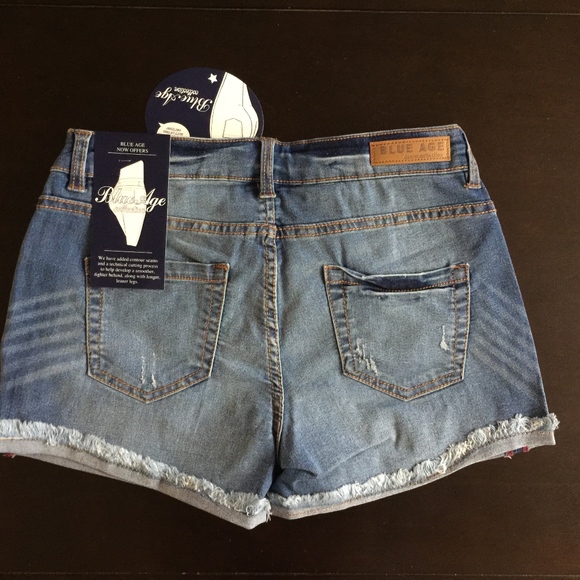 Distressed Jean Shorts, Light Blue, Denim Shorts - Picture 3 of 4